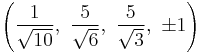 \left(\frac{1}{\sqrt{10}},\  \frac{5}{\sqrt{6}},\   \frac{5}{\sqrt{3}},\  \pm1\right)