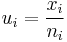 u_i = \frac{x_i}{n_i}