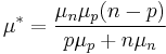 \mu^*=\frac{\mu_n\mu_p(n-p)}{p\mu_p%2Bn\mu_n}