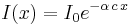 I(x) = I_0 e^{-\alpha\,c\,x} \,