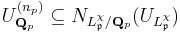 U_{\mathbf{Q}_p}^{(n_p)} \subseteq N_{L^\chi_\mathfrak{p}/\mathbf{Q}_p}(U_{L^\chi_\mathfrak{p}})