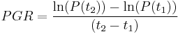 PGR = \frac{ \ln(P(t_2))  -  \ln(P(t_1))} {(t_2-t_1)}