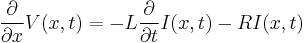 
\frac{\partial}{\partial x} V(x,t) =
-L \frac{\partial}{\partial t} I(x,t) - R I(x,t)
