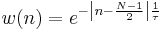 w(n)=e^{-\left|n-\frac{N-1}{2}\right|\frac{1}{\tau}}