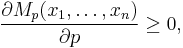 \frac{\partial M_p(x_1,\dots,x_n)}{\partial p}\geq 0,