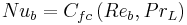 N{{u}_{b}}={{C}_{fc}}\left( R{{e}_{b}},P{{r}_{L}} \right)