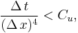 \frac{\Delta\, t}{(\Delta\, x)^4} < C_u,