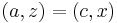 \left(a, z\right)= \left(c, x\right)