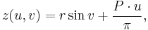 z(u, v) = r\sin{v}%2B{P\cdot u \over \pi}, 