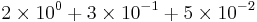 2\times 10^0 %2B 3\times 10^{-1} %2B 5\times 10^{-2}