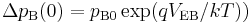 \Delta p_{\text{B}}(0) = p_{\text{B}0} \exp ( q V_{\text{EB}}/kT))\;