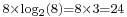 \scriptstyle 8\times\log_2(8) = 8\times3 = 24