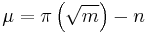 \mu=\pi\left(\sqrt{m}\right)-n