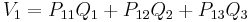 V_1 = P_{11}Q_1 %2B P_{12} Q_2 %2B P_{13}Q_3 