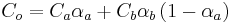 C_o = C_a \alpha_a %2B C_b \alpha_b \left(1 - \alpha_a\right)