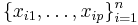 \{x_{i1}, \ldots, x_{ip}\}_{i=1}^n