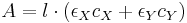 A = l\cdot (\epsilon_{X} c_{X} %2B  \epsilon_{Y} c_{Y} )