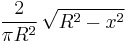 \frac2{\pi R^2}\,\sqrt{R^2-x^2}\!