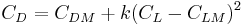  C_D = C_{DM} %2B k (C_L - C_{LM})^2 