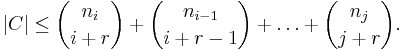  |C| \leq  \binom{n_i}{i%2Br}%2B\binom{n_{i-1}}{i%2Br-1}%2B\ldots%2B\binom{n_j}{j%2Br}. 