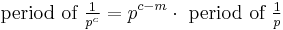 \text{period of } \tfrac{1}{p^{c}} = p^{c-m} \cdot \text{ period of } \tfrac{1}{p}