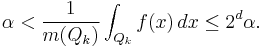 \alpha < \frac{1}{m(Q_k)} \int_{Q_k} f(x)\, dx \leq 2^d \alpha.