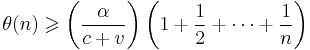 \theta(n)\geqslant\left(\frac{\alpha}{c%2Bv}\right)\left(1%2B\frac{1}{2}%2B\cdots%2B\frac{1}{n}\right)\,\!