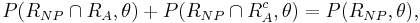 P(R_{NP} \cap R_A, \theta) %2B P(R_{NP} \cap R_A^c, \theta) = 
P(R_{NP},\theta) ,