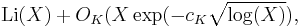  \mathrm{Li}(X) %2B O_K(X \exp(-c_K \sqrt{\log(X)}) , \,