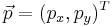 \vec{p}=(p_x,p_y)^T\,\!