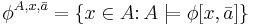 \phi^{A,x,\bar{a}}=\{x\in A\colon A\models\phi[x,\bar{a}]\}