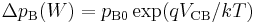 \Delta p_{\text{B}}(W) = p_{\text{B}0} \exp ( q V_{\text{CB}}/kT)\;