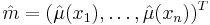 \hat{m} = (\hat\mu(x_1),\ldots,\hat\mu(x_n))^T