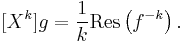 [X^k] g=\frac{1}{k}  \mathrm{Res}\left( f^{-k}\right).