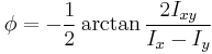  \phi = -\frac{1}{2} \arctan \frac{ 2 I_{xy}} {I_x-I_y}