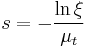 s = -\frac{\ln\xi}{\mu_t}