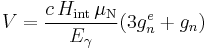 V=\frac{c\,H_\text{int}\,\mu_{\rm N}}{E_\gamma}(3g_n^e%2Bg_n)