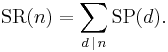 \operatorname{SR}(n) = \sum_{d\,|\,n}\operatorname{SP}(d).\;