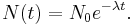 N(t) = N_0 e^{-\lambda t}. \,