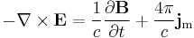 -\nabla \times \mathbf{E} = \frac{1}{c}\frac{\partial \mathbf{B}}{\partial t} %2B  \frac{4 \pi}{c} \mathbf{j}_\mathrm{m}