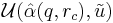 \mathcal{U}(\hat{\alpha}(q,r_{c}),\tilde{u})\ 