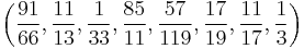 \left( \frac{91}{66}, \frac{11}{13}, \frac{1}{33}, \frac{85}{11}, \frac{57}{119}, \frac{17}{19}, \frac{11}{17}, \frac{1}{3} \right)