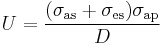 ~U=\frac{(\sigma_{\rm as}%2B\sigma_{\rm es})\sigma_{\rm ap}}{D}~