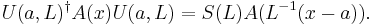 U(a,L)^{\dagger}A(x)U(a,L)=S(L)A(L^{-1}(x-a)).