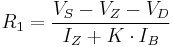 R_1 = \frac{V_{S} - V_{Z} - V_{D}}{I_{Z} %2B K \cdot I_{B}}