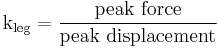 \mathrm{k_{leg}}=\frac{\mathrm{peak\ force}}{\mathrm{peak\ displacement}}