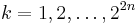 k=1,2,\ldots,2^{2n}