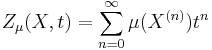 Z_\mu(X,t)=\sum_{n=0}^\infty\mu(X^{(n)})t^n