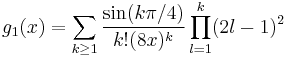 g_1(x) = \sum_{k \geq 1} \frac{\sin(k \pi / 4)}{k! (8x)^k} \prod_{l = 1}^k (2l - 1)^2