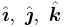 \hat{\boldsymbol{\imath}},\ \hat{\boldsymbol{\jmath}},\ \hat{\boldsymbol{k}}